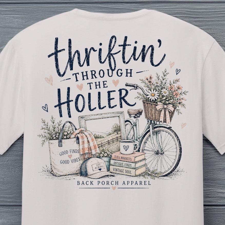 Thriftin' Through the Holler T-Shirt | Women's Super Soft Ring Spun Cotton Vintage Thrifting Graphic Tee