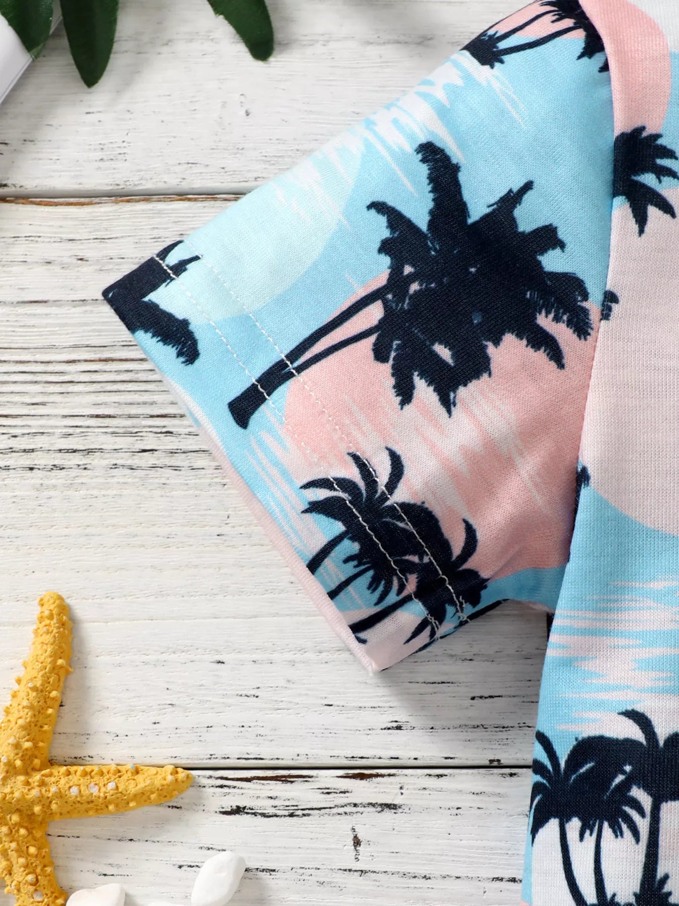 Children's Tropical Palm Print Tee and Shorts Outfit Set