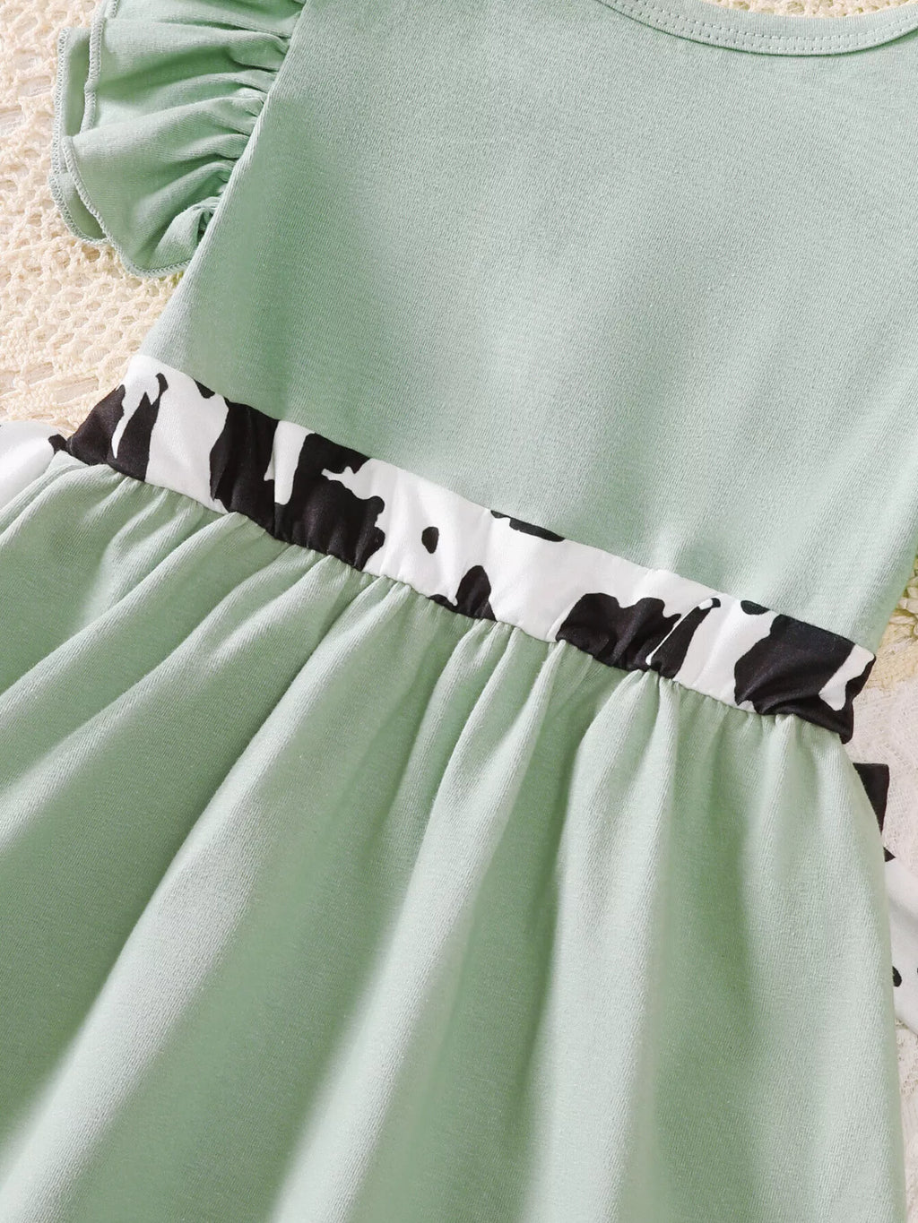 Children's Cow Print Ruffle Sleeve Top and Shorts Set