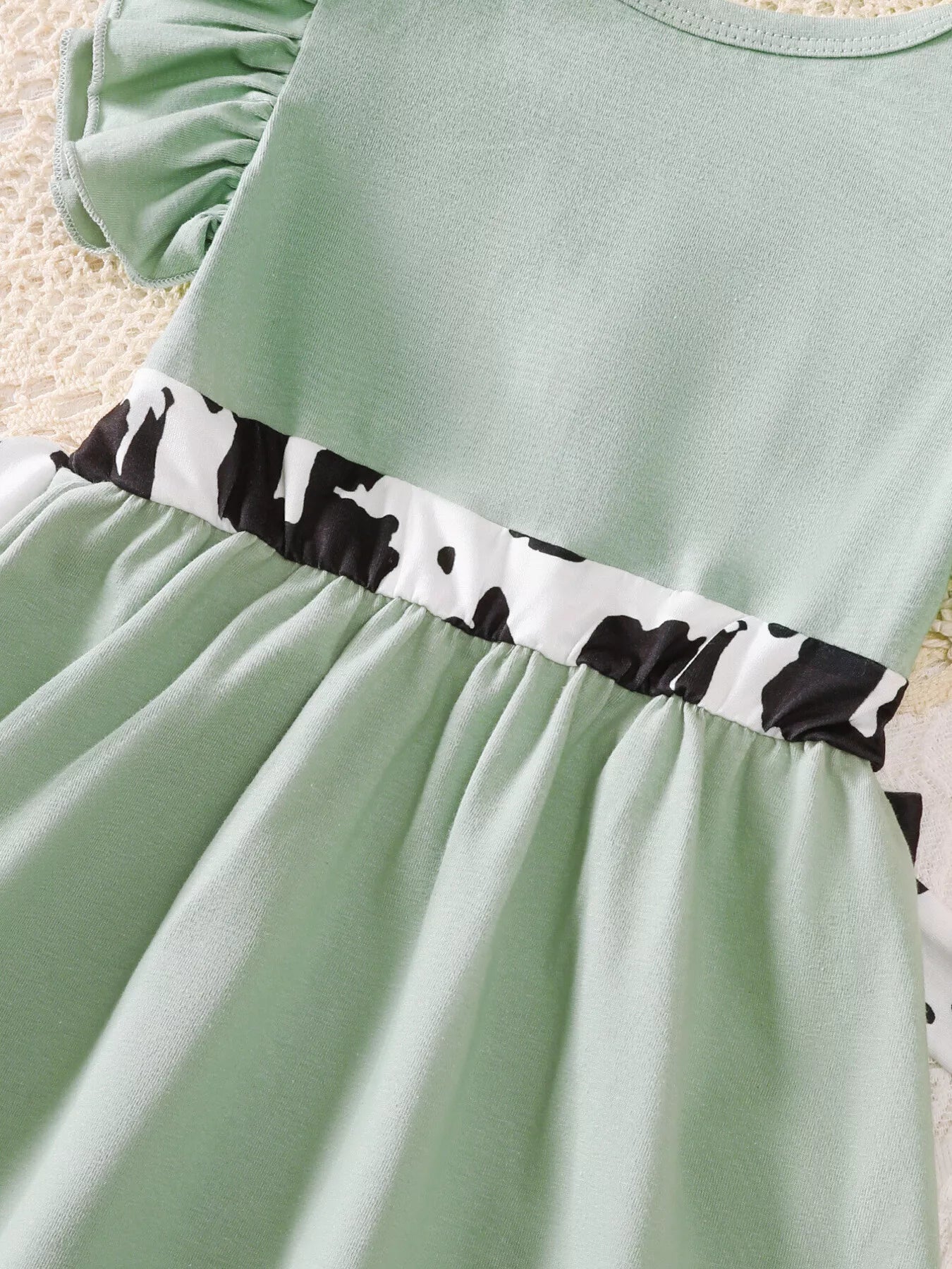 Children's Cow Print Ruffle Sleeve Top and Shorts Set