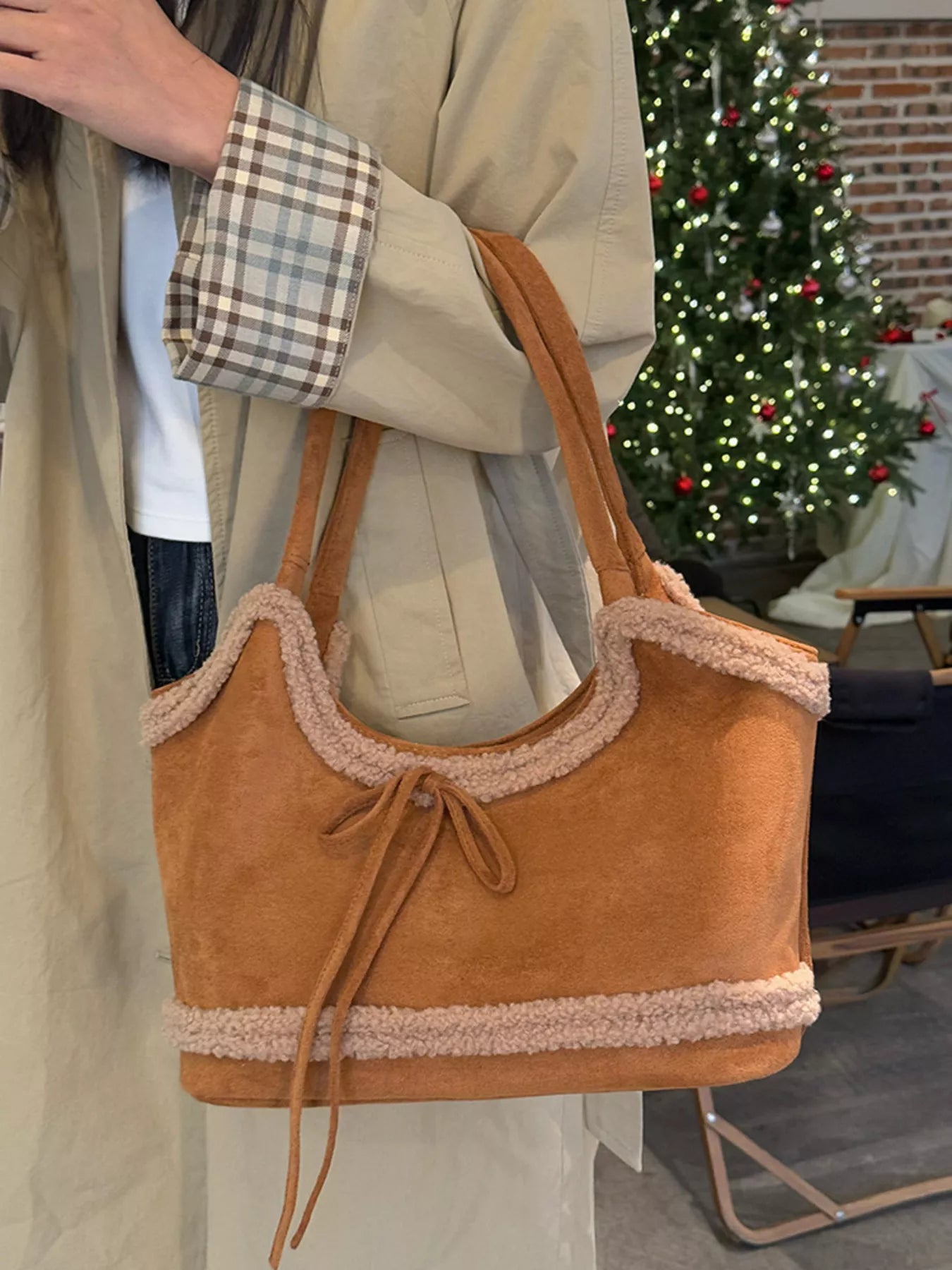 Plush Trim Shoulder Bag