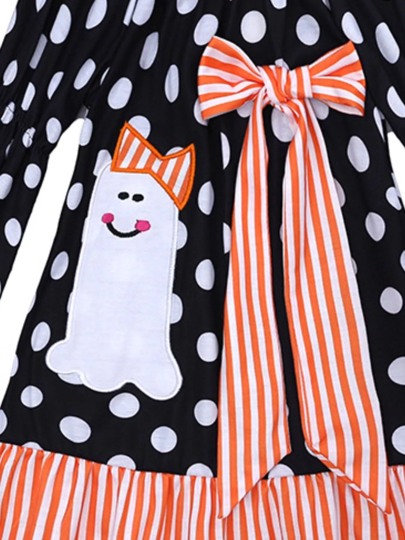 Children's Halloween Ghost Polka Dot Dress with Bow