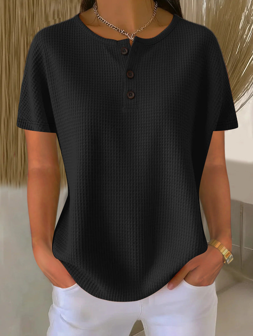 Women's Round Neck Solid Color Pullover Loose Top | Long & Short Sleeve
