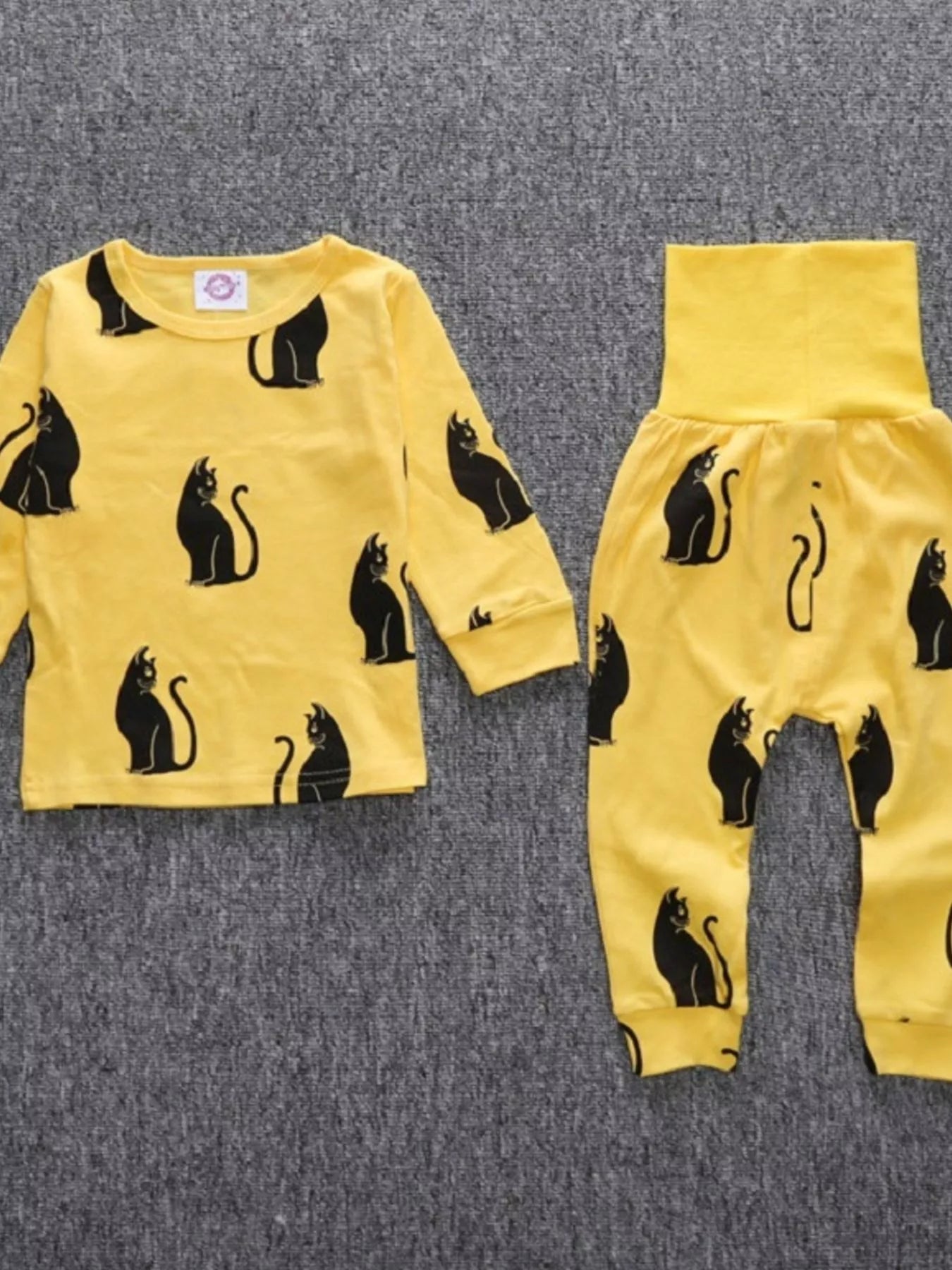 Children's Cute Cat Print Long Sleeve Top and Pants Set