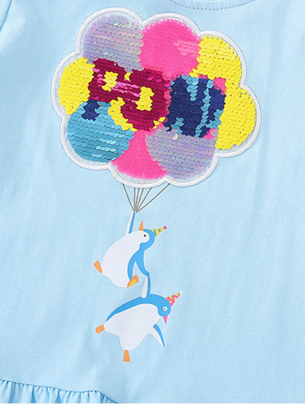 Children's Sequin Penguin Balloon Ruffle Hem T-Shirt