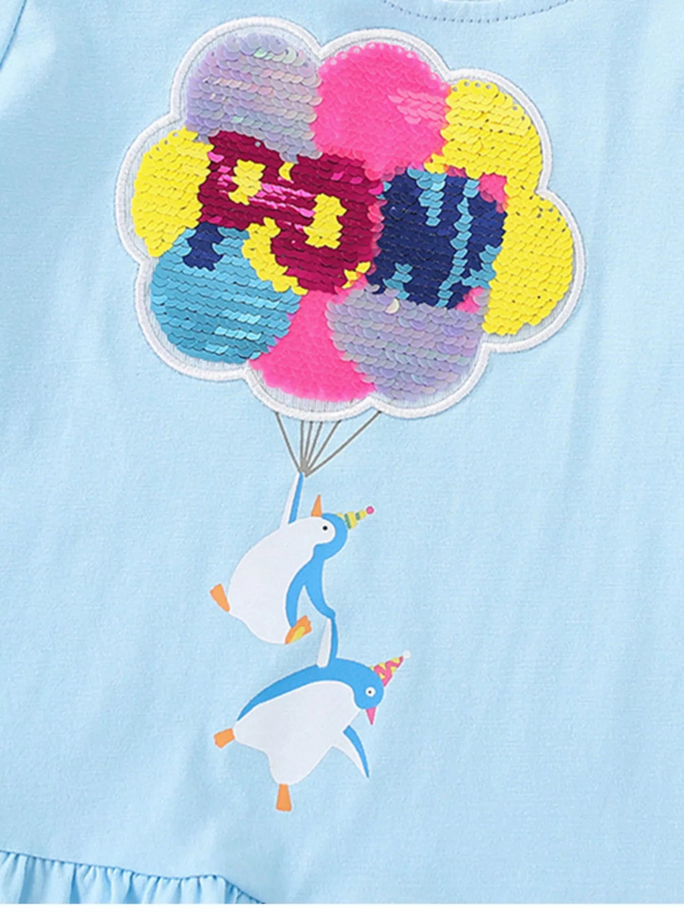 Children's Sequin Penguin Balloon Ruffle Hem T-Shirt