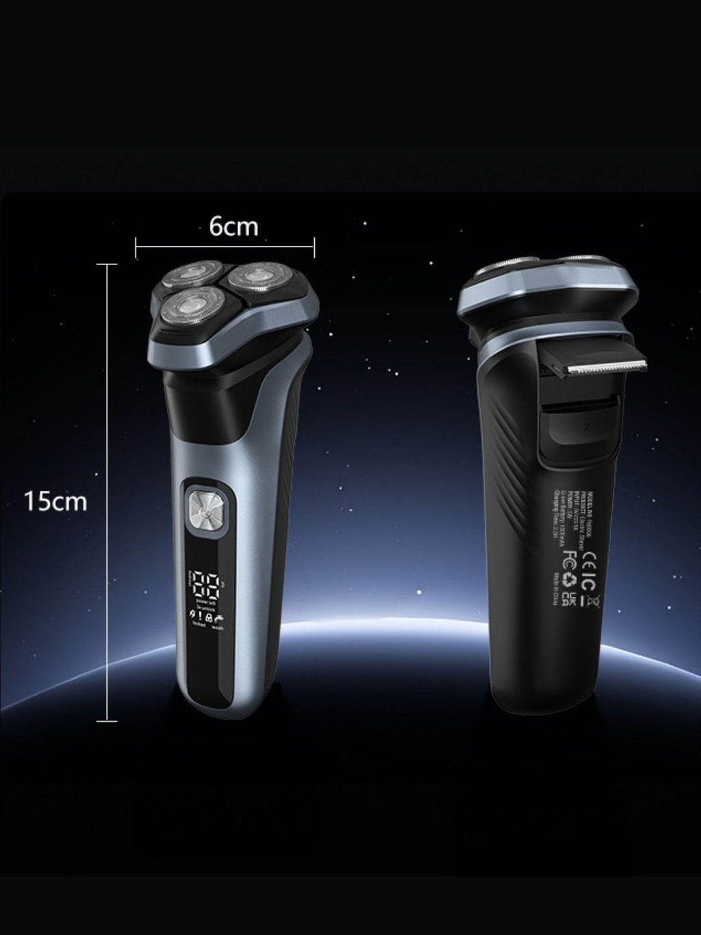 Rechargeable Rotary Electric Shaver with LED Display