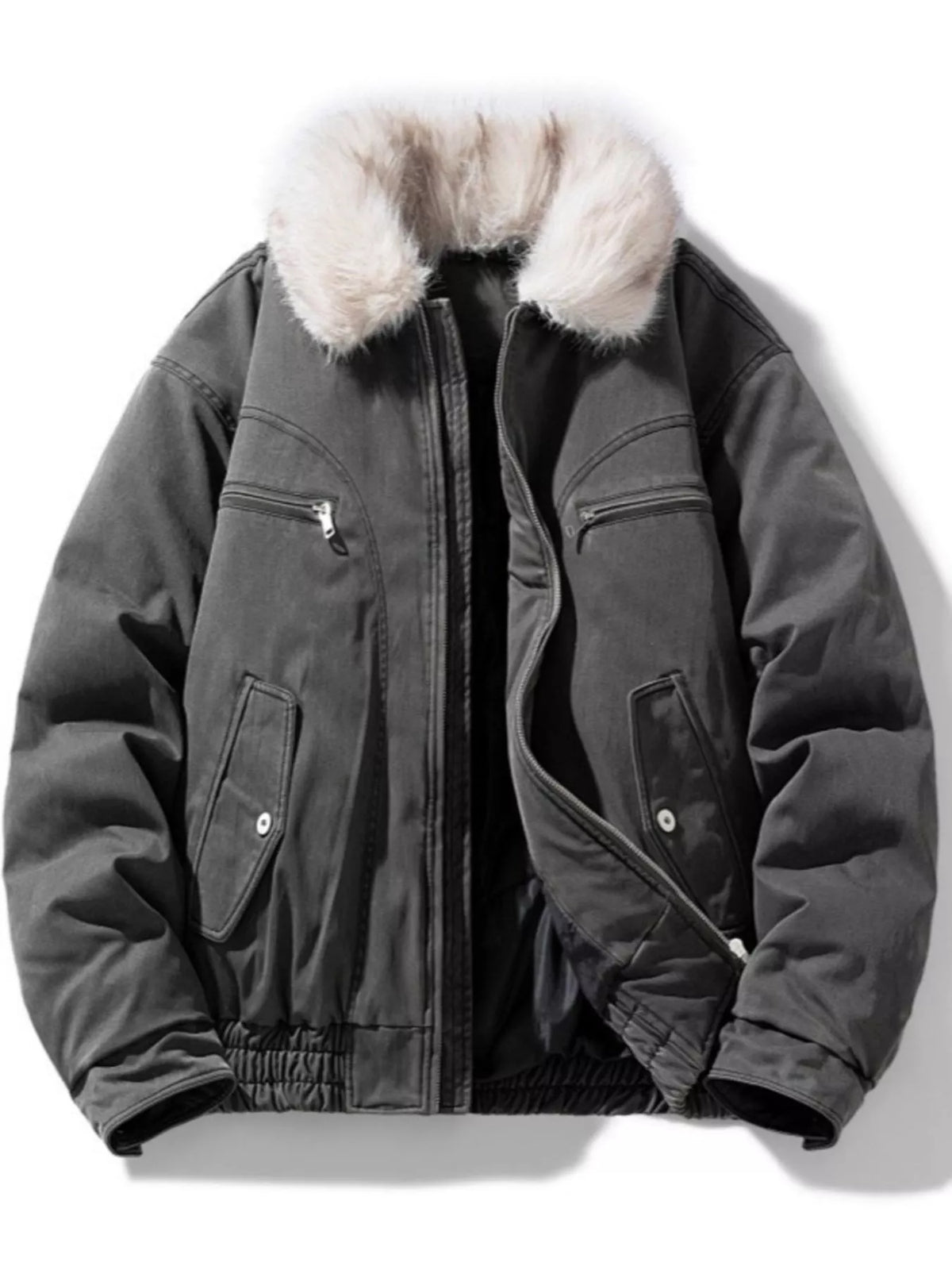 Men's Full Size Fur Collar Zip Up Bomber Jacket Plus Size