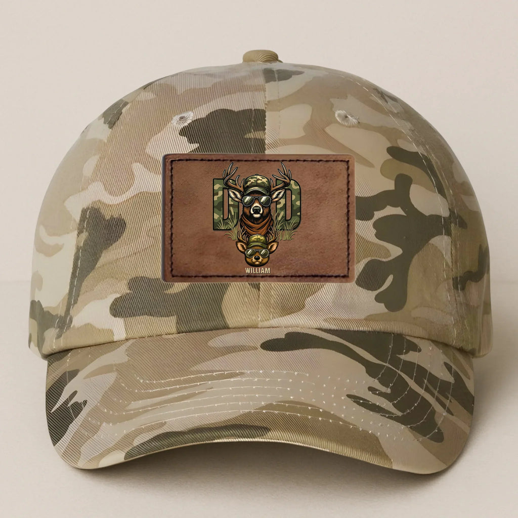 Personalized Hunting Deer Dad Hat - Father's Day Gift - Leather Patch Bio-Washed Classic Dad Hat