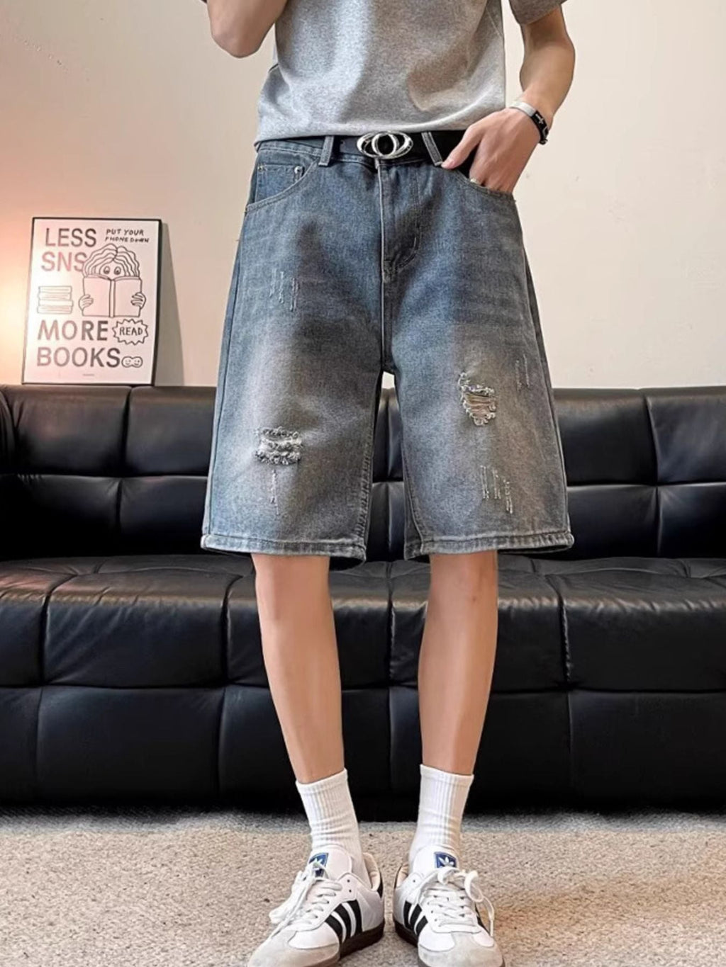 Men's Full Size Ripped Wide Leg Denim Shorts Plus Size