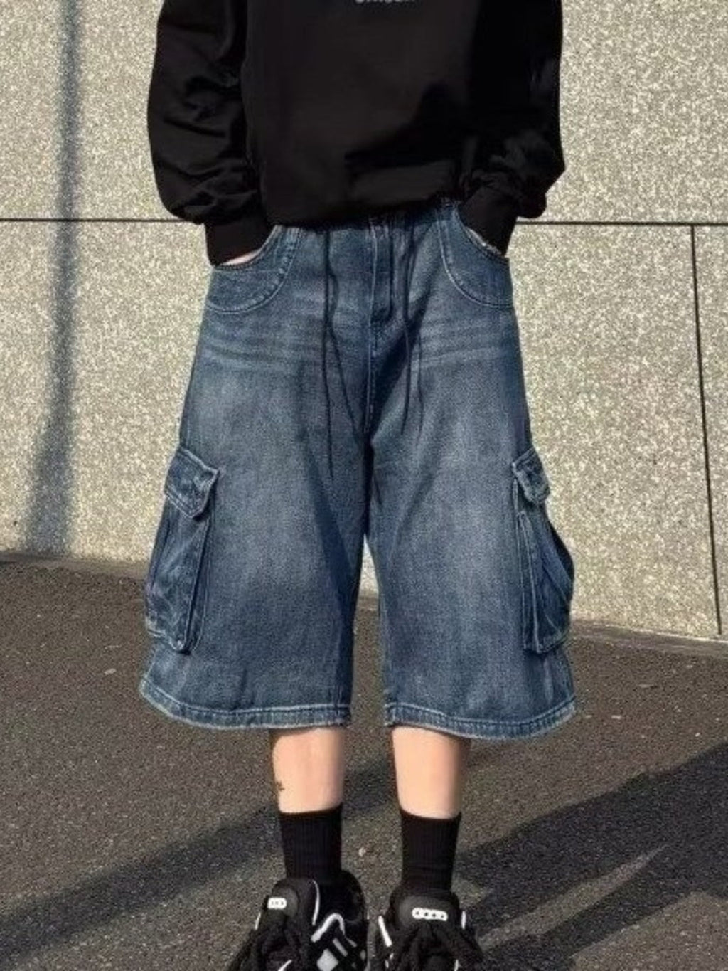 Men's Full Size Loose Fit Cargo Denim Capris Plus Size