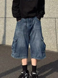Men's Full Size Loose Fit Cargo Denim Capris Plus Size