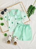 Children's Lucky Clover Print Striped Shirt & Shorts Set