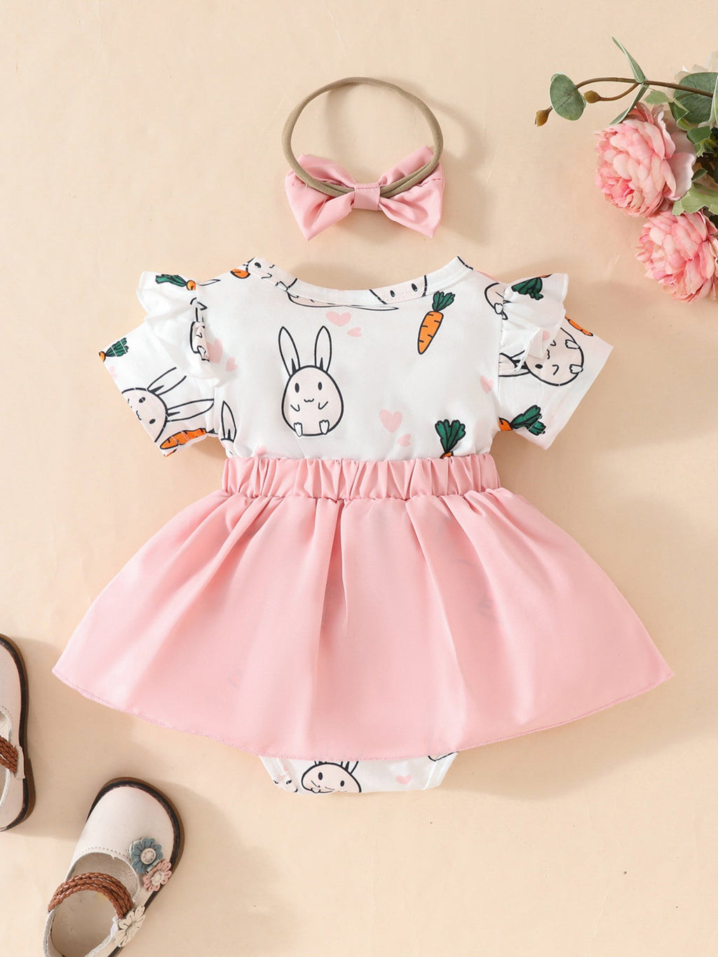Children's Bunny Applique Short Sleeve Dress