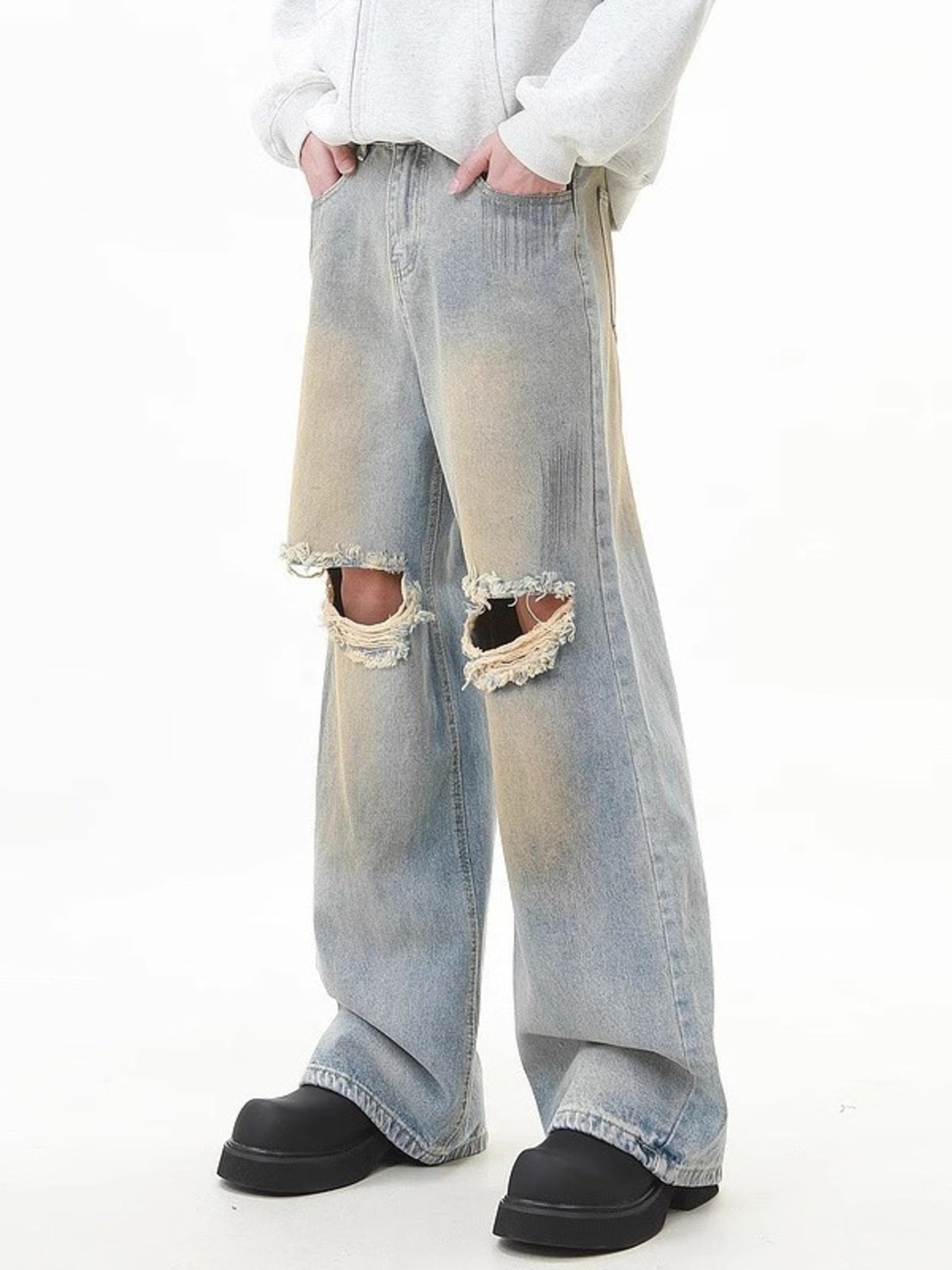 Men's Full Size Distressed Wide Leg Jeans Plus Size