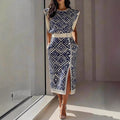 Women's Printed Sleeveless Top & Slit Maxi Skirt Set | Elegant 2-Piece in 3 Colors