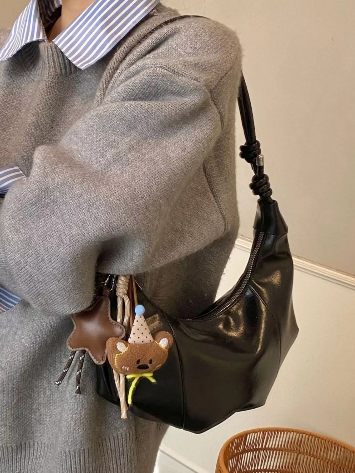Crescent-Shaped Leather Shoulder Bag