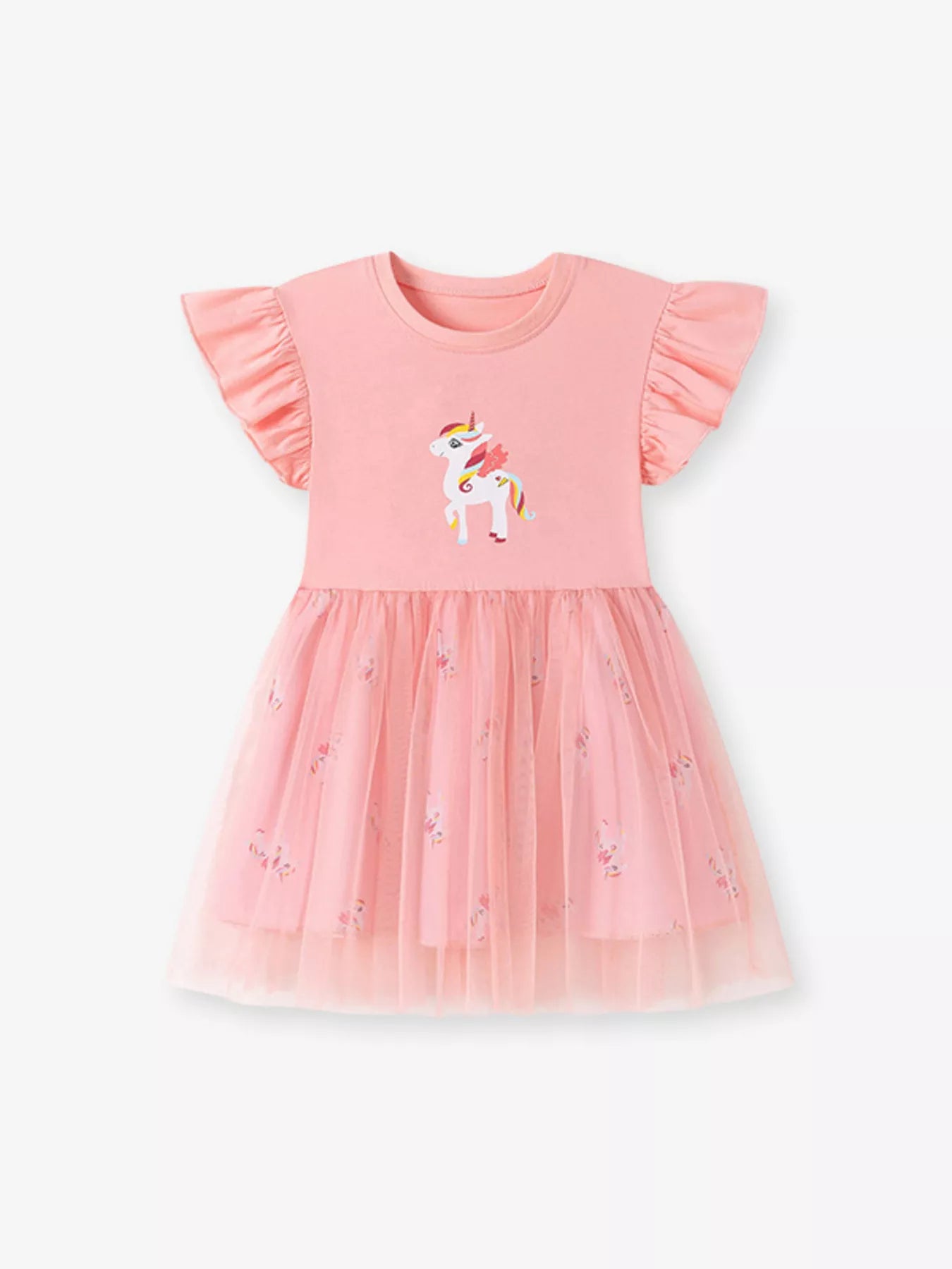 Children's Unicorn Ruffle Sleeve Tulle Dress