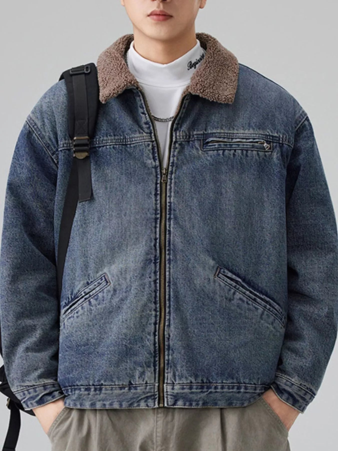 Men's Plus Size Sherpa Collar Zip Up Jacket
