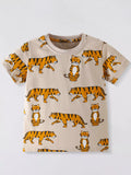 Children's Tiger Print Crew Neck Short Sleeve T-Shirt