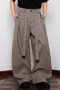 Men's Plus Size Wide Leg Plaid Tied Pants