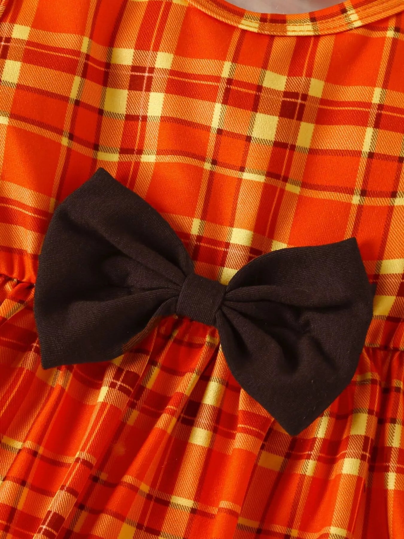 Children's Plaid Turkey Embroidered Bowknot Dress 3 Piece Set