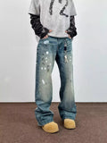 Men's Full Size Wide Leg Jeans with Paint Splatter Plus Size