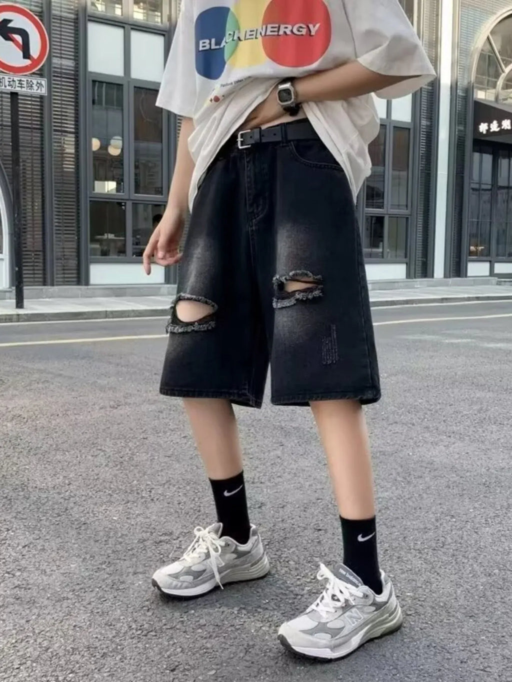 Men's Full Size Distressed Loose Fit Denim Shorts Plus Size