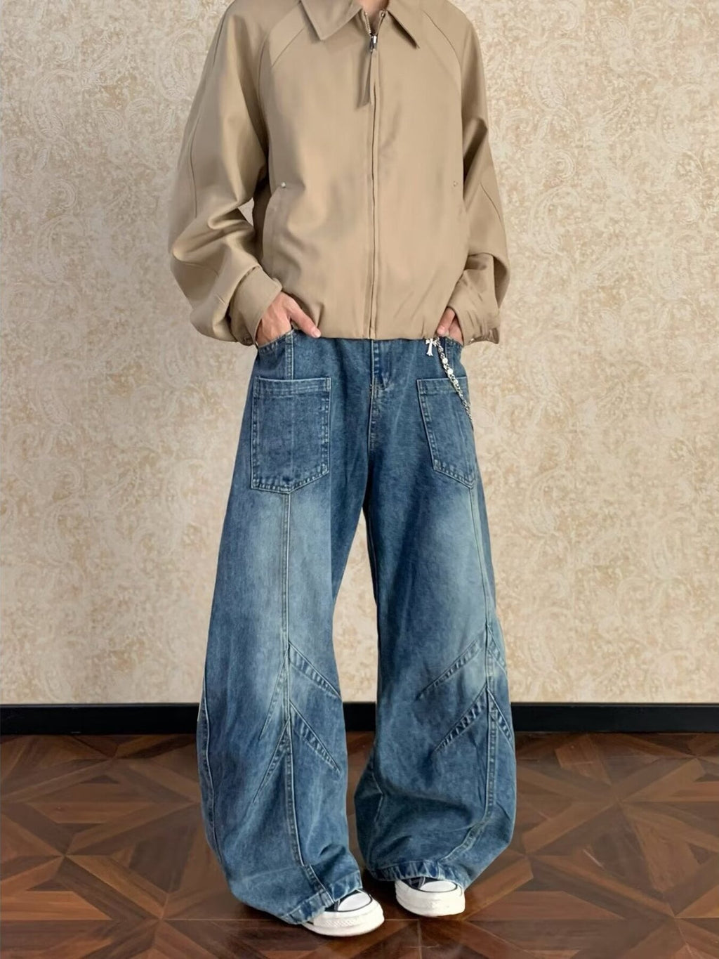 Men's Full Size Washed Wide Leg Jeans Plus Size