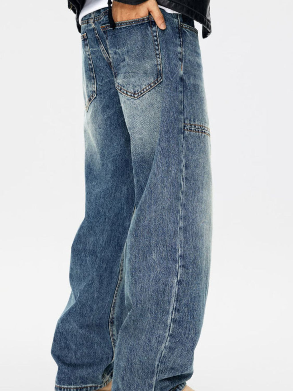 Men's Full Size Vintage Wash Relaxed Fit Jeans Plus Size