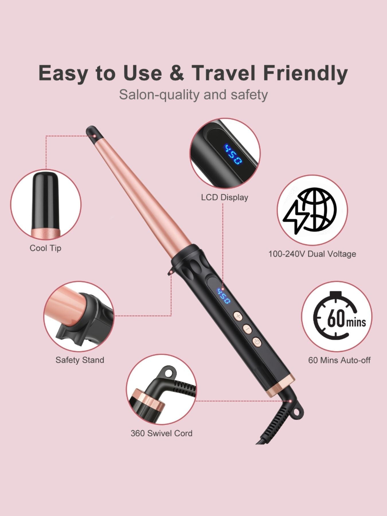 Adjustable Temperature Hair Curling Iron