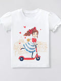Children's Girl Scooter Graphic Ruffle Sleeve T-Shirt