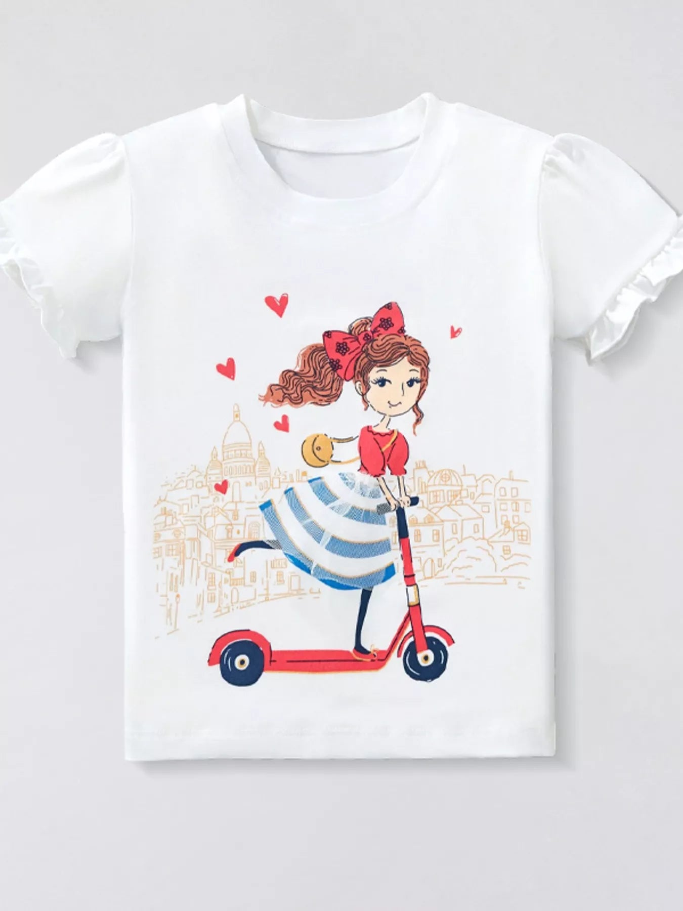 Children's Girl Scooter Graphic Ruffle Sleeve T-Shirt