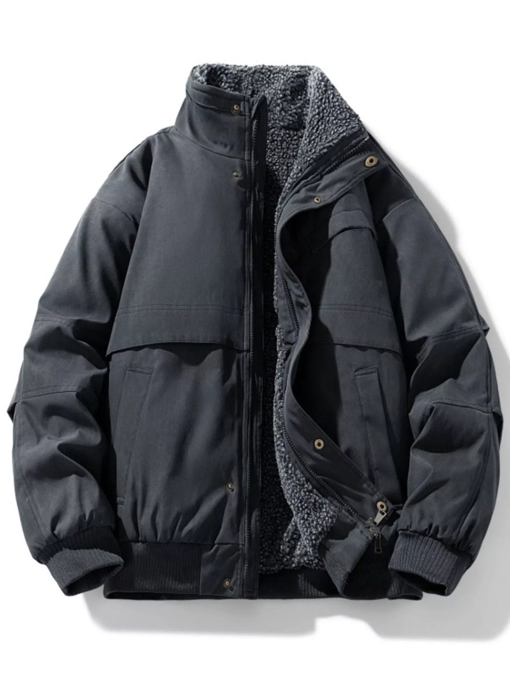 Men's Plus Size Sherpa Lined Stand Collar Bomber Jacket