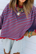 Red Stripe Exposed Seam Contrast Ribbed Trim Oversize Sweatshirt