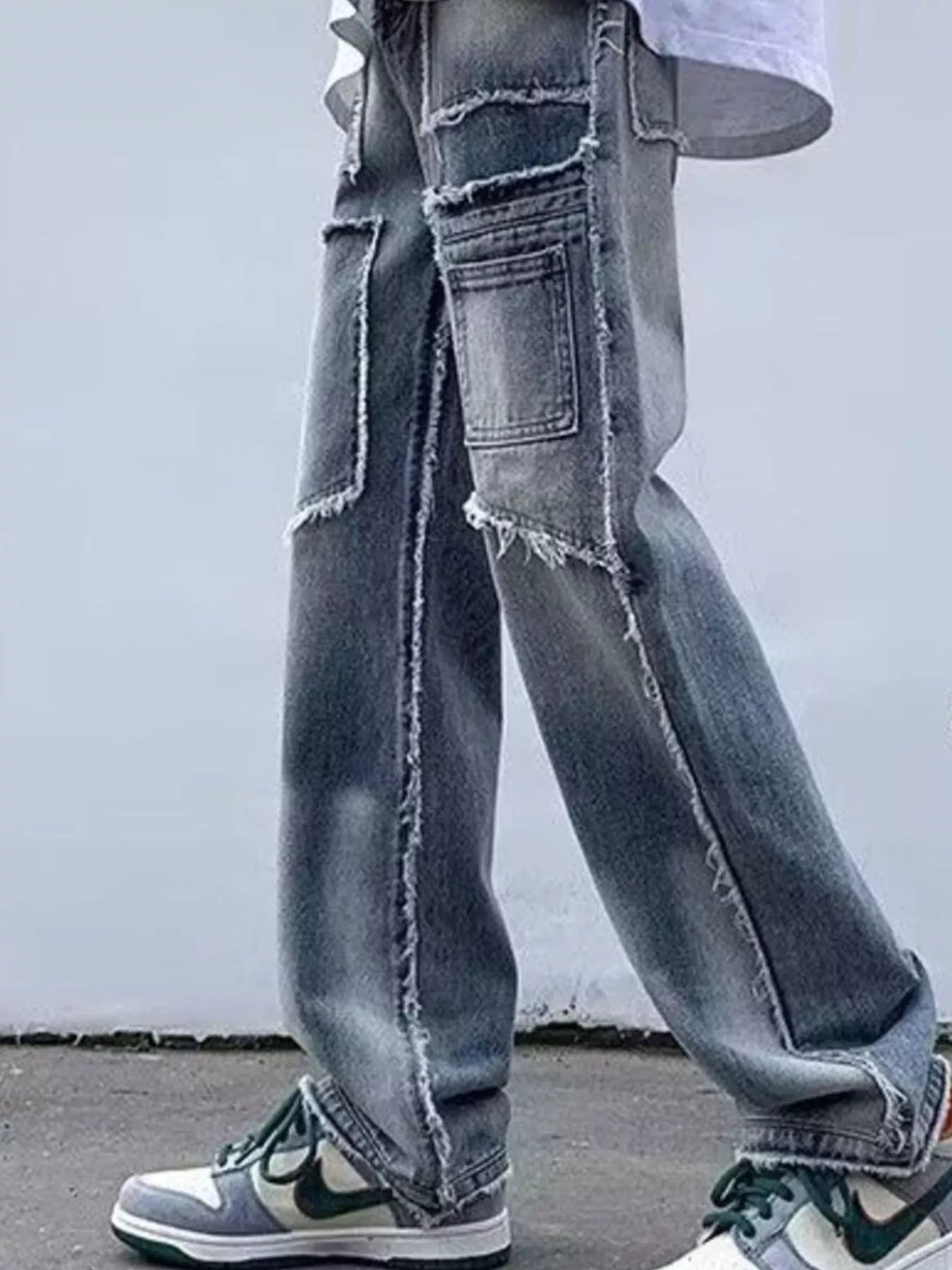 Men's Raw Hem Wide Leg Jeans