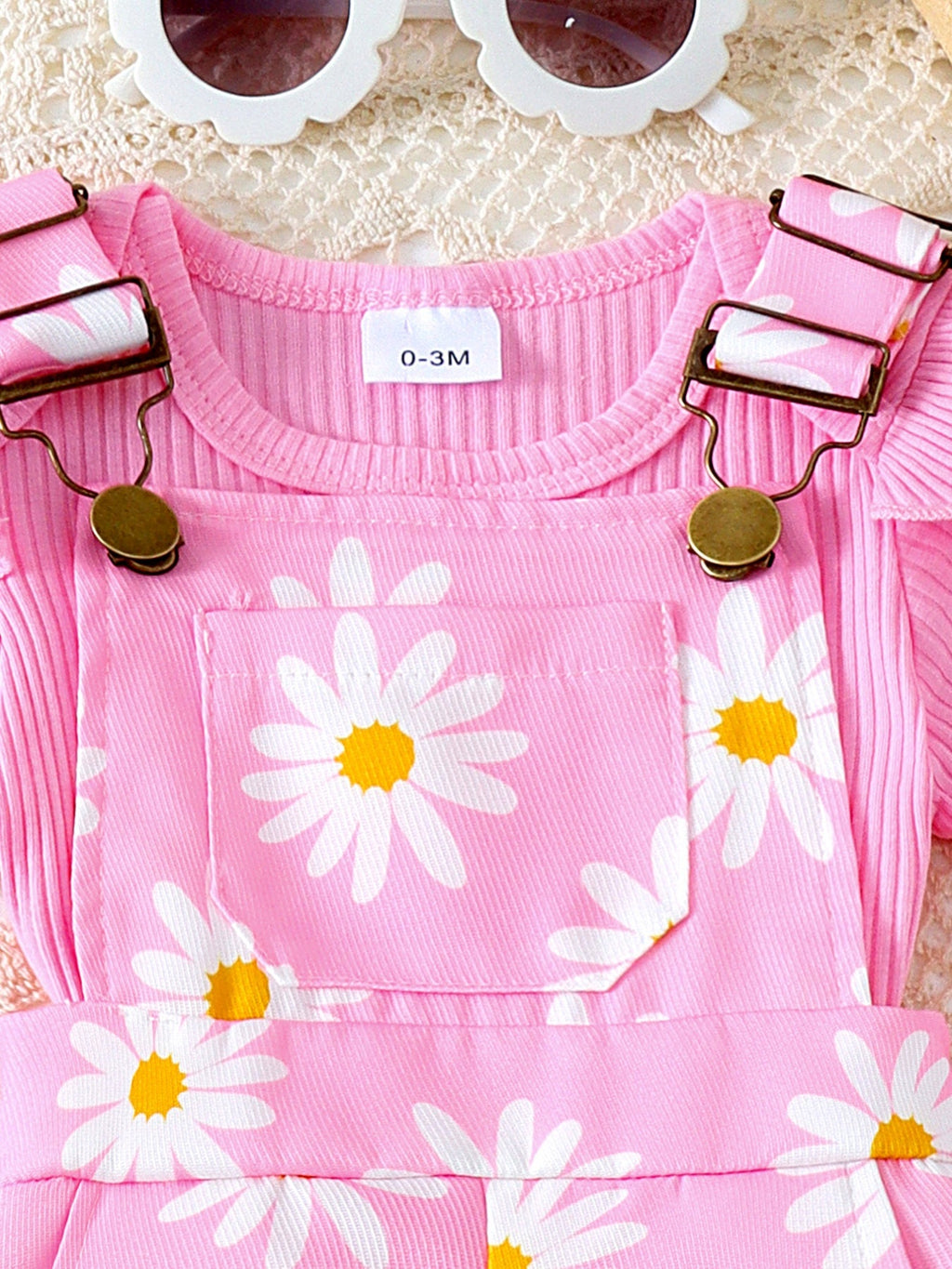 Children's Ruffle Trim Ribbed Top and Daisy Overalls Set