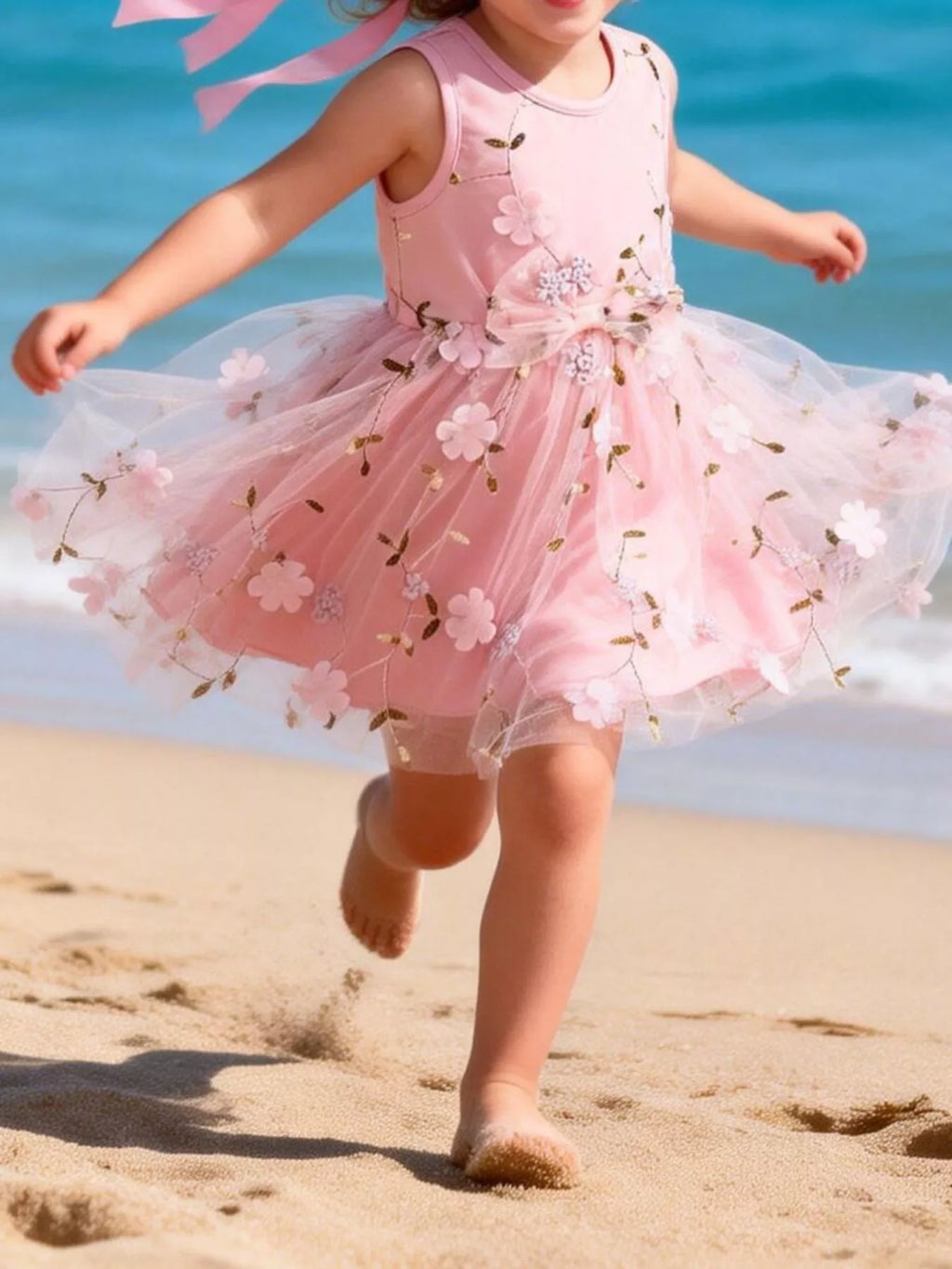 Children's Floral Sleeveless Tulle Dress