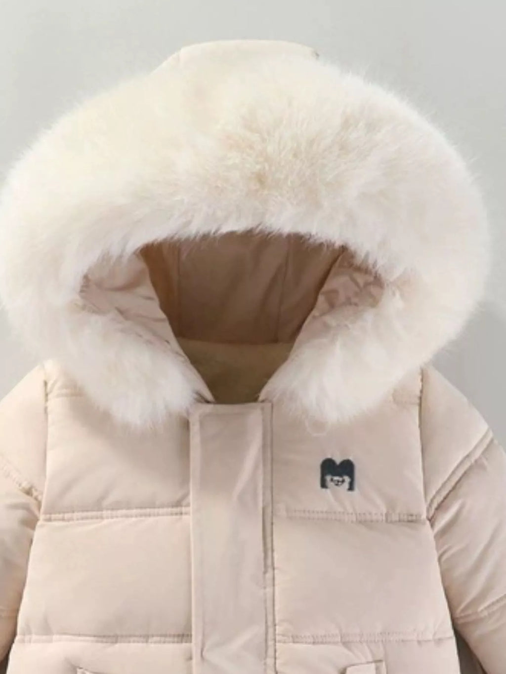 Children's Warm Padded One-Piece Snowsuit with Fur Hood