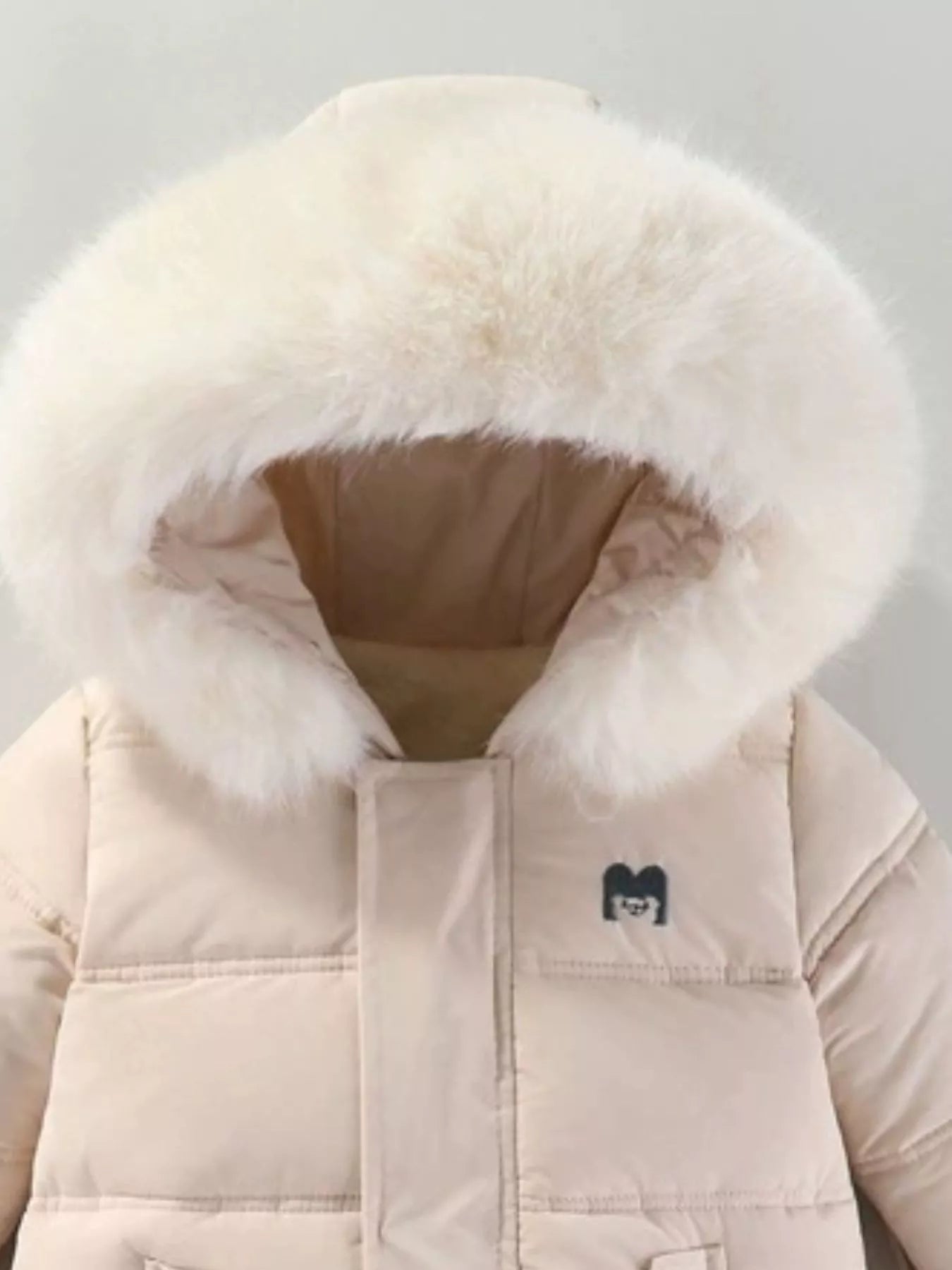 Children's Warm Padded One-Piece Snowsuit with Fur Hood