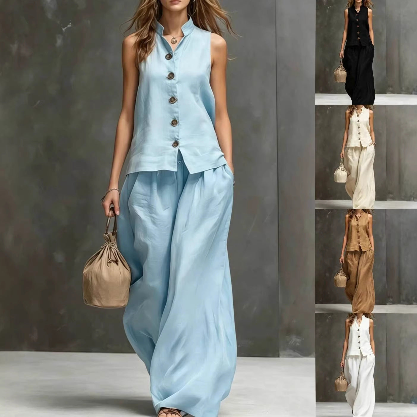 Women's Sleeveless Vest & Wide-Leg Pants Two-Piece Set