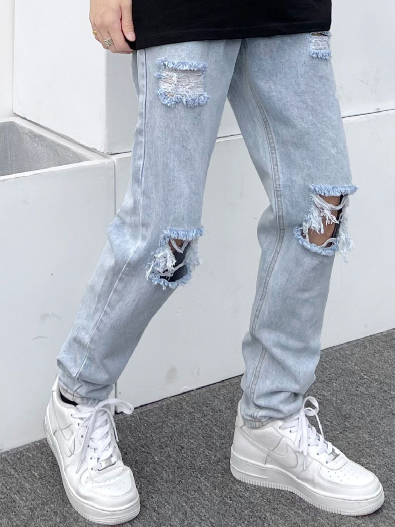 Men's Full Size Distressed Slim Fit Jeans Plus Size