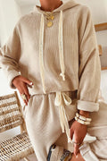 Jet Stream Lace Drawstring Pullover Hoodie and High Waist Pants Corduroy Suit