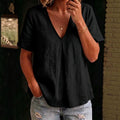 Women's Pleated Cotton-Linen Short-Sleeve Shirt – 5 Colors S–XXL