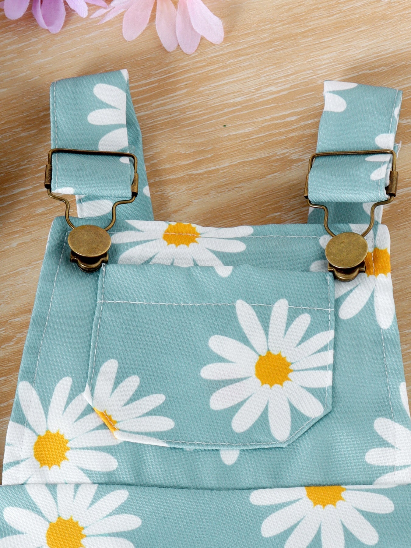 Children's Ruffle Trim Ribbed Top and Daisy Overalls Set