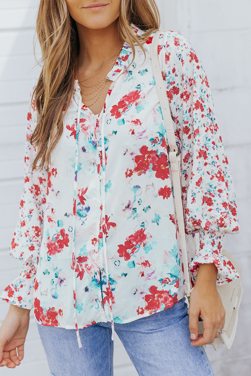 Fiery Red Cakewalk Floral Smocked Blouse