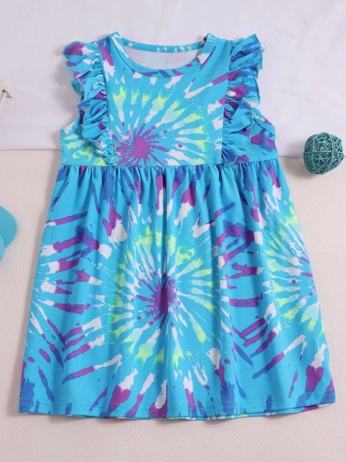 Children's Tie-Dye Ruffle Sleeve Dress
