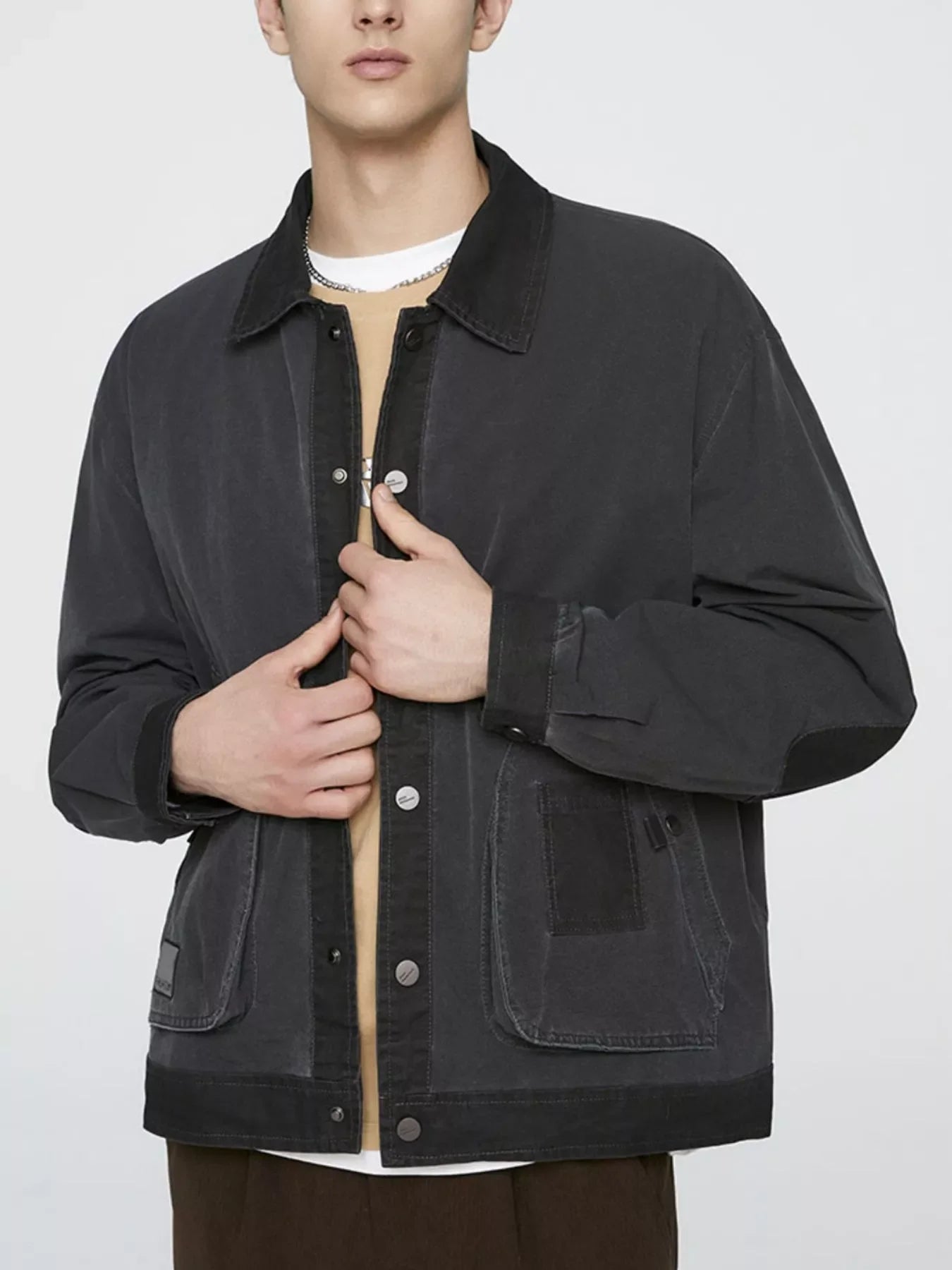 Men's Plus Size Snap Down Long Sleeve Jacket