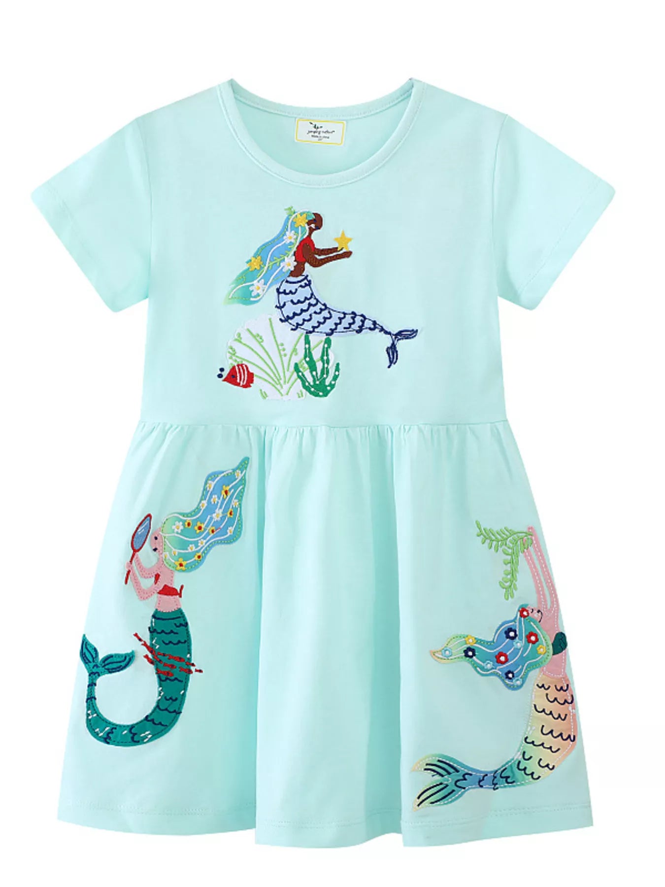 Children's Mermaid Embroidered Short Sleeve Dress