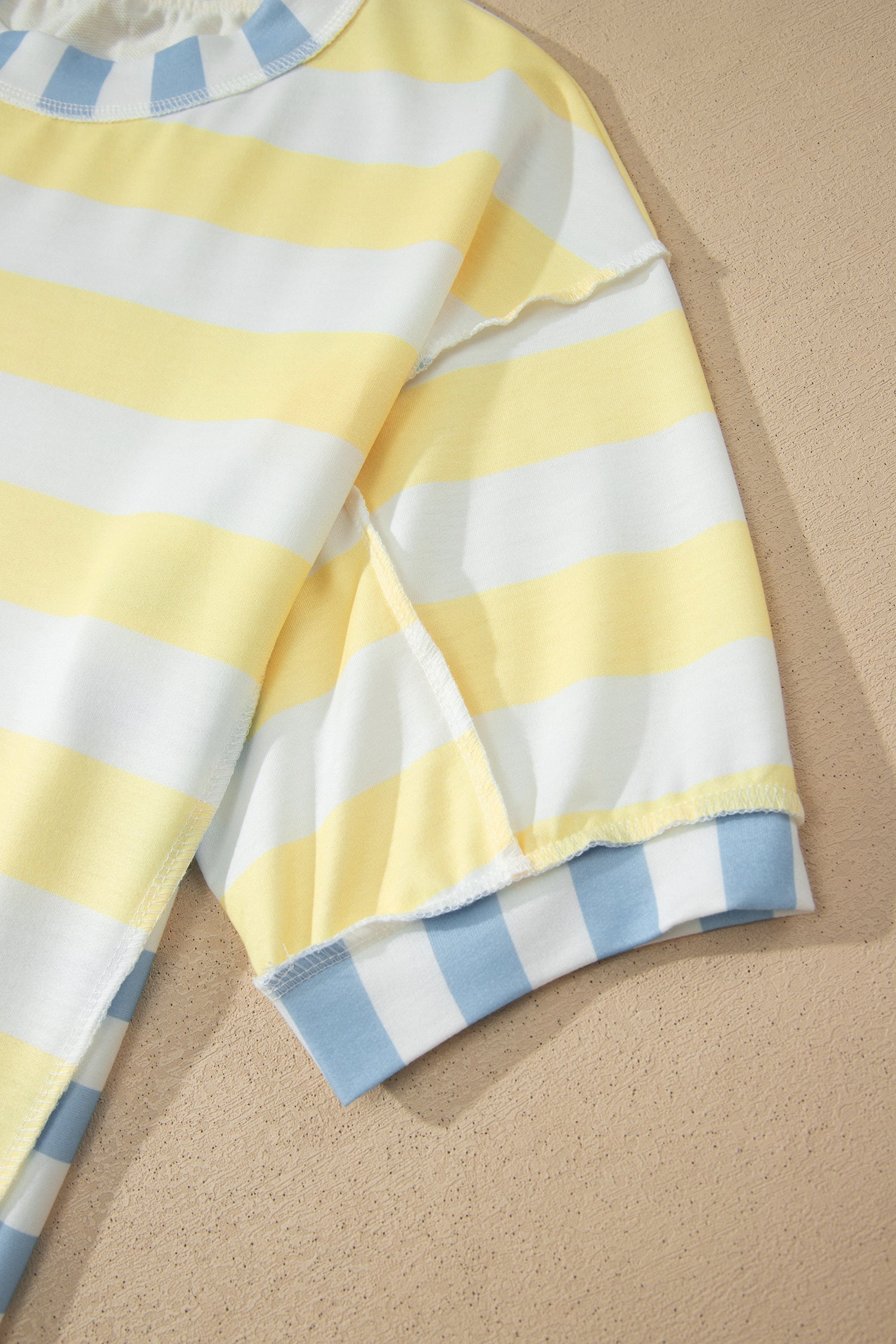 Yellow Stripe Exposed Seam Contrast Patchwork Oversized Top